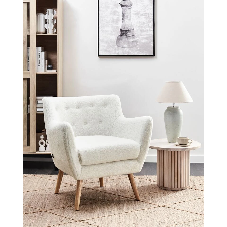 DRAMMEN - Chesterfield Fauteuil - Wit - Bouclé 2 DRAMMEN - Chesterfield Fauteuil - Wit - Bouclé - Afbeelding 2