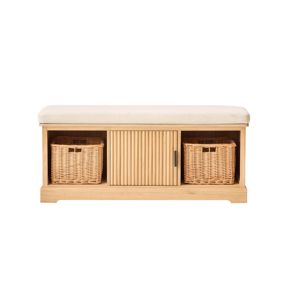 Houten Halbank Met 1 Deur En 2 Opbergvakken Met Beige Fluwelen 7 Houten Halbank Met 1 Deur En 2 Opbergvakken Met Beige Fluwelen - Afbeelding 7