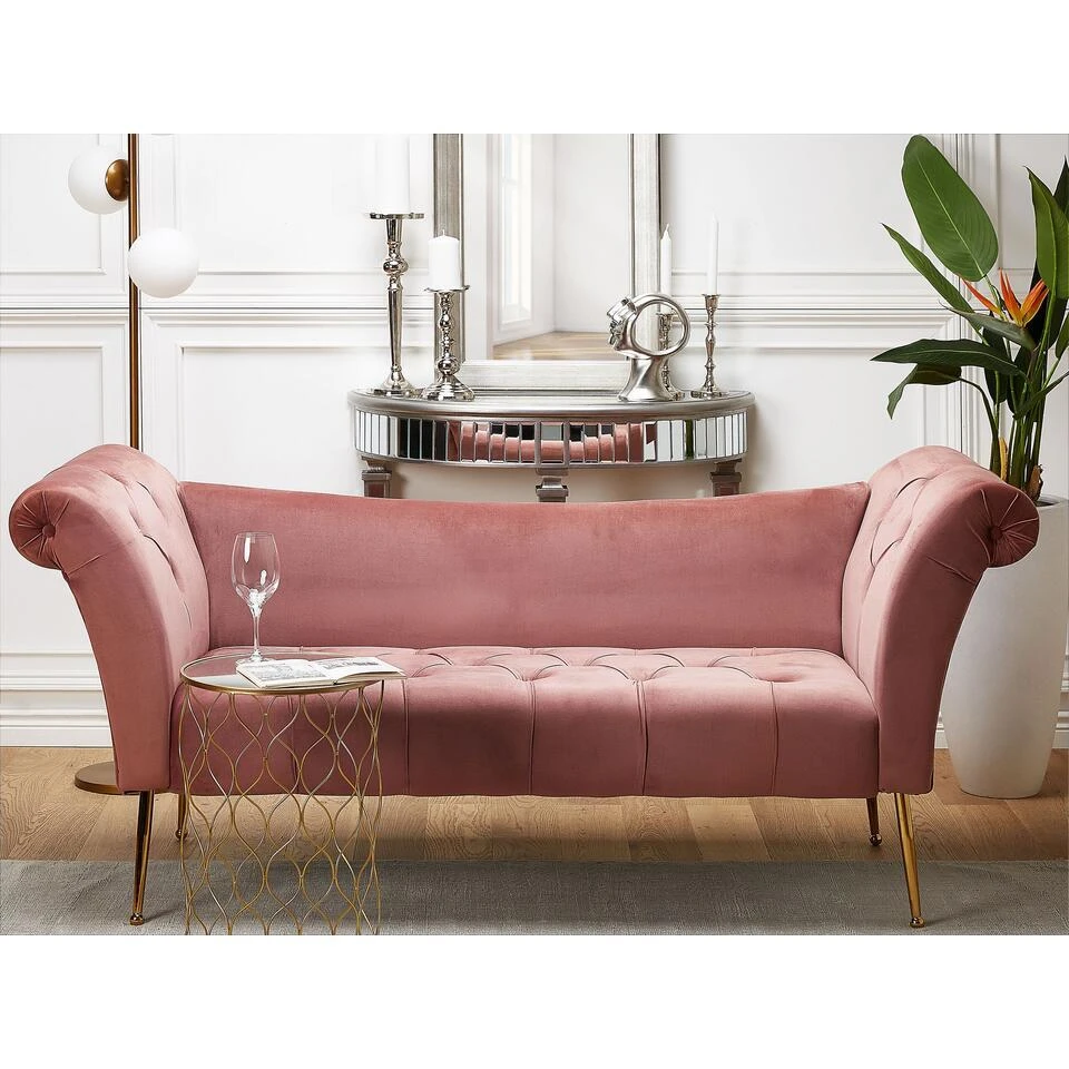 NANTILLY - Chaise Longue - Roze - Symmetrisch - Fluweel 2 NANTILLY - Chaise Longue - Roze - Symmetrisch - Fluweel - Afbeelding 2