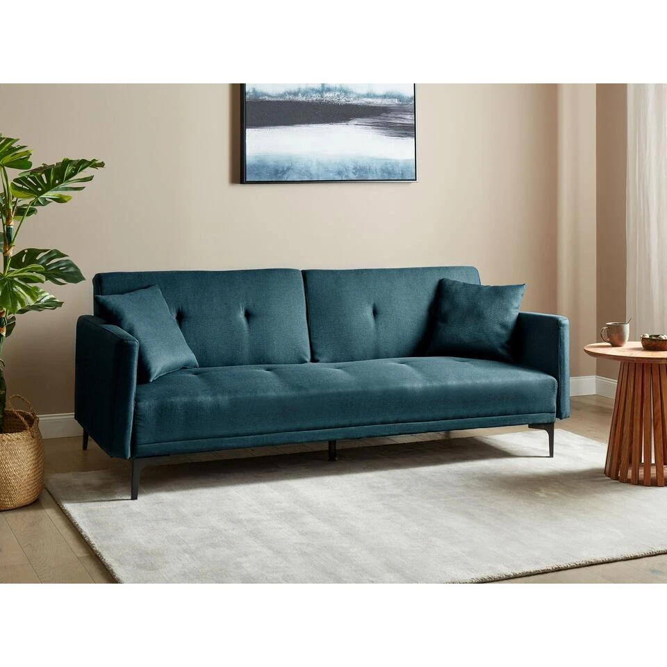 LUCAN - Slaapbank 3-zits - Blauw - Polyester 2 LUCAN - Slaapbank 3-zits - Blauw - Polyester - Afbeelding 2