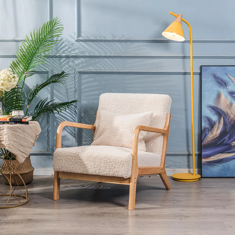 Fauteuil Van Massief Hout En Witte Lussen 2 Fauteuil Van Massief Hout En Witte Lussen - Afbeelding 2