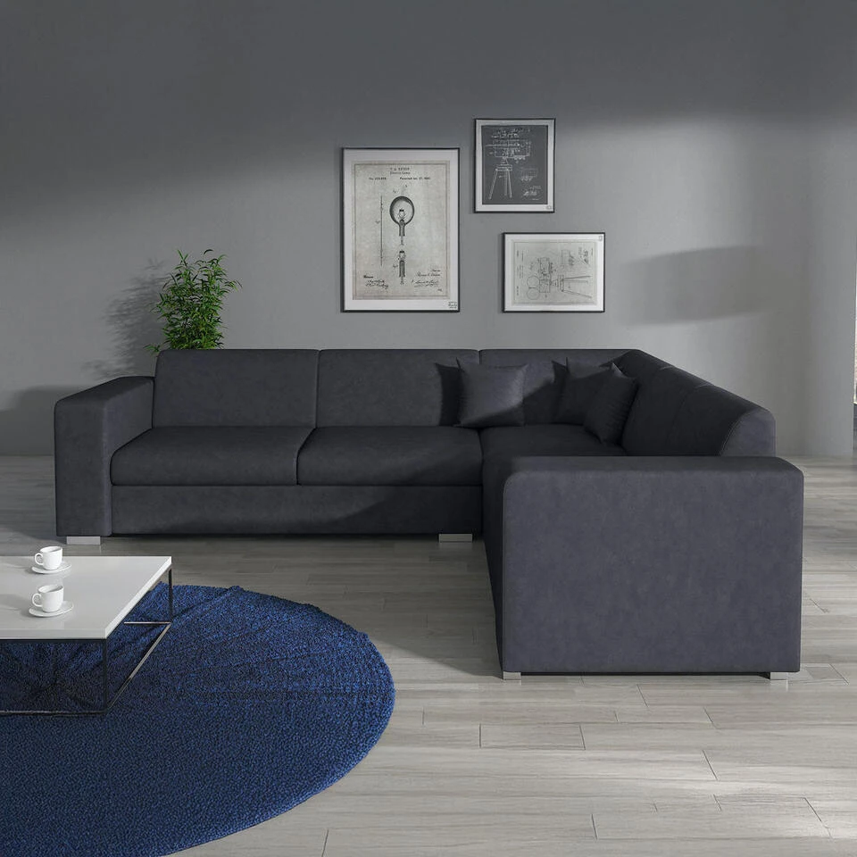 Meubella - Hoekbank Santana - Zwart - Leer - Rechts 4 Meubella - Hoekbank Santana - Zwart - Leer - Rechts - Afbeelding 4