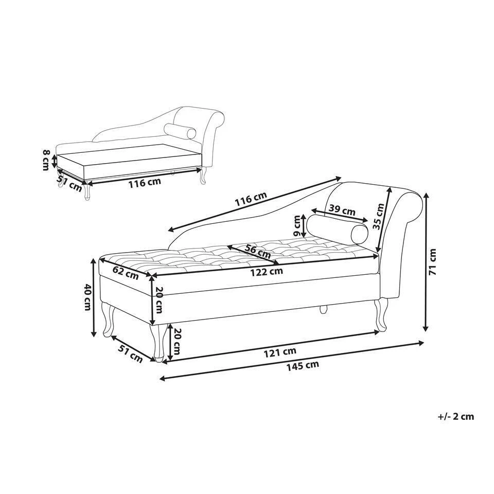 PESSAC - Chaise Longue - Beige - Rechterzijde - Fluweel 3 PESSAC - Chaise Longue - Beige - Rechterzijde - Fluweel - Afbeelding 3
