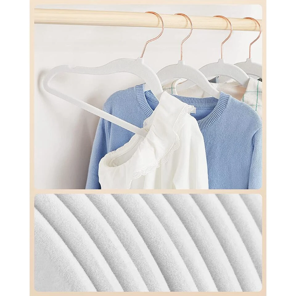 Kledinghangers Voor Kinderen - Set Van 50 - Fluweel - Anti-Slip - Wit 2 Kledinghangers Voor Kinderen - Set Van 50 - Fluweel - Anti-Slip - Wit - Afbeelding 2