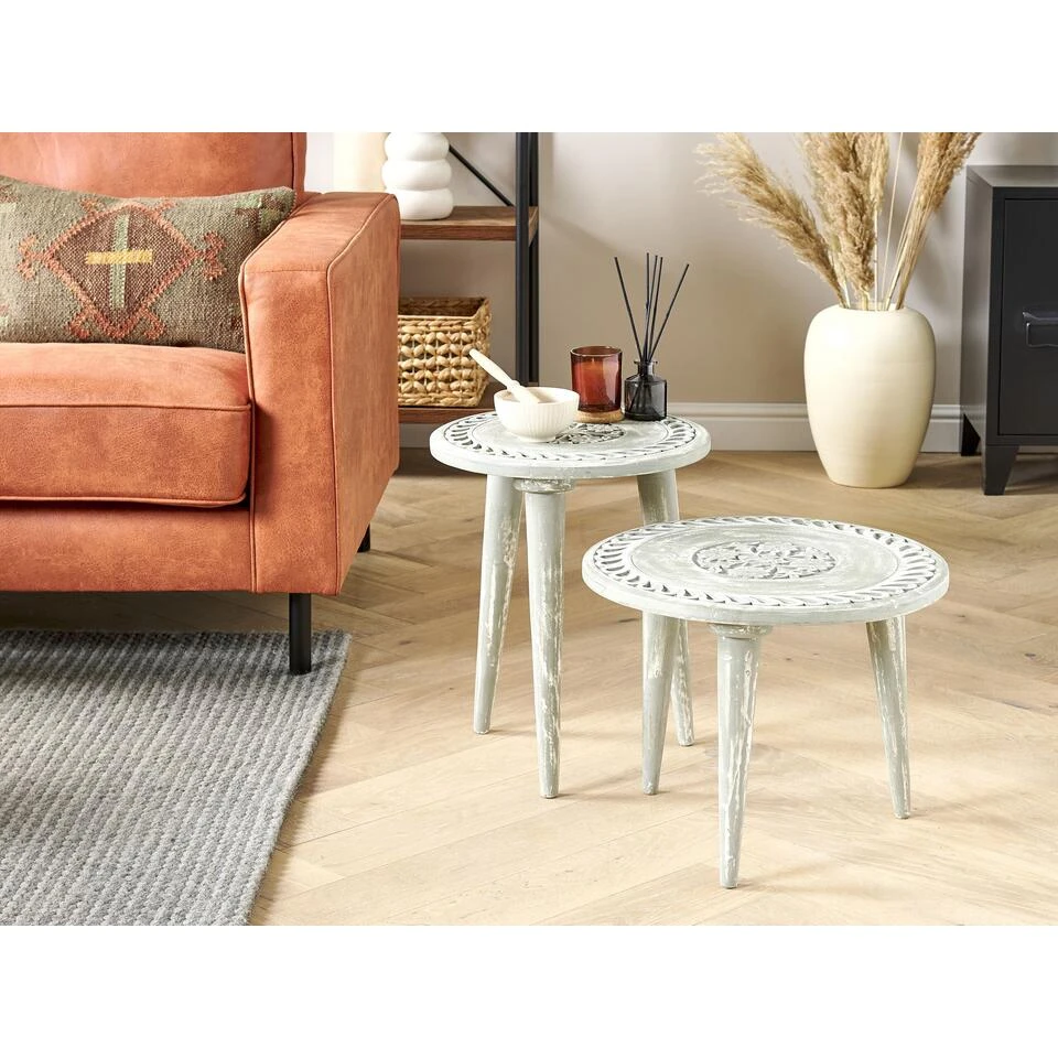 Beliani Bijzettafel EKAMBA - Groen Mangohout 2 Beliani Bijzettafel EKAMBA - Groen Mangohout - Afbeelding 2