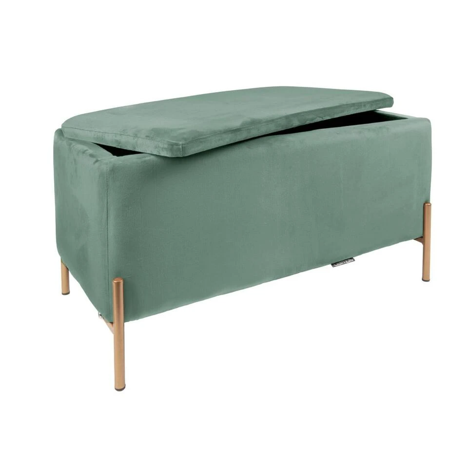 Leitmotiv Bank Snog XL - Velvet Jade Groen, Goud Geverfde Poten - 90x45x45cm 1 Leitmotiv Bank Snog XL - Velvet Jade Groen, Goud Geverfde Poten - 90x45x45cm