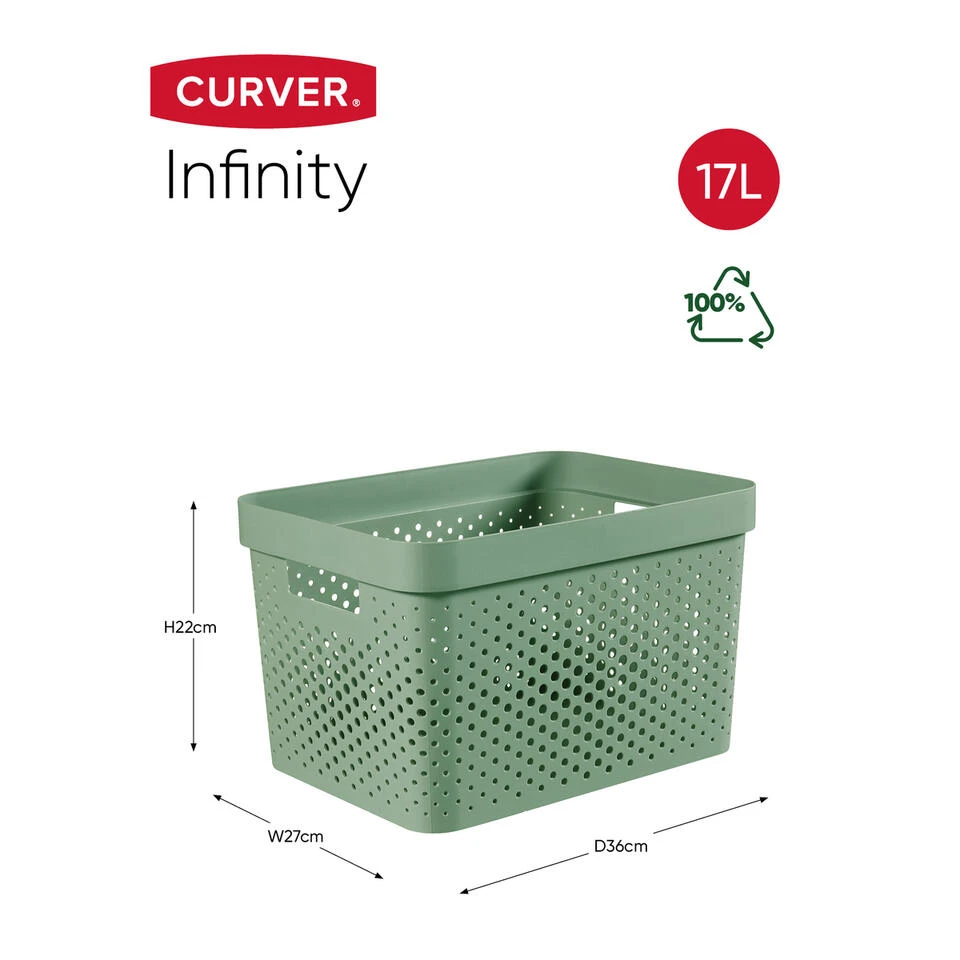 Curver Infinity Recycled Dots Opbergbox - 17L - 3 Stuks - Groen 2 Curver Infinity Recycled Dots Opbergbox - 17L - 3 Stuks - Groen - Afbeelding 2