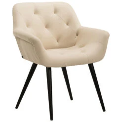 CLP Eetkamerstoel Langford Zwart Frame - Kunstleer - Creme