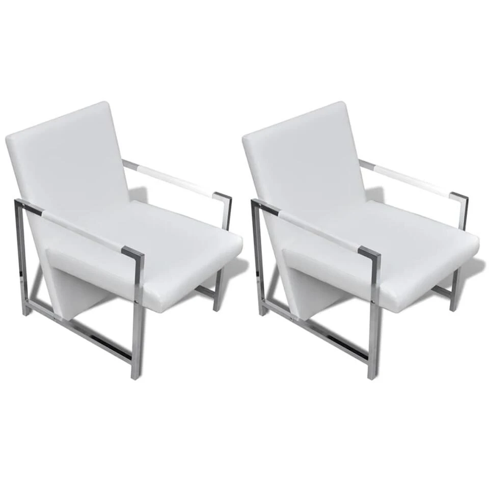 VidaXL Fauteuils 2 St Met Chroom Frame Kunstleer Wit 1 VidaXL Fauteuils 2 St Met Chroom Frame Kunstleer Wit