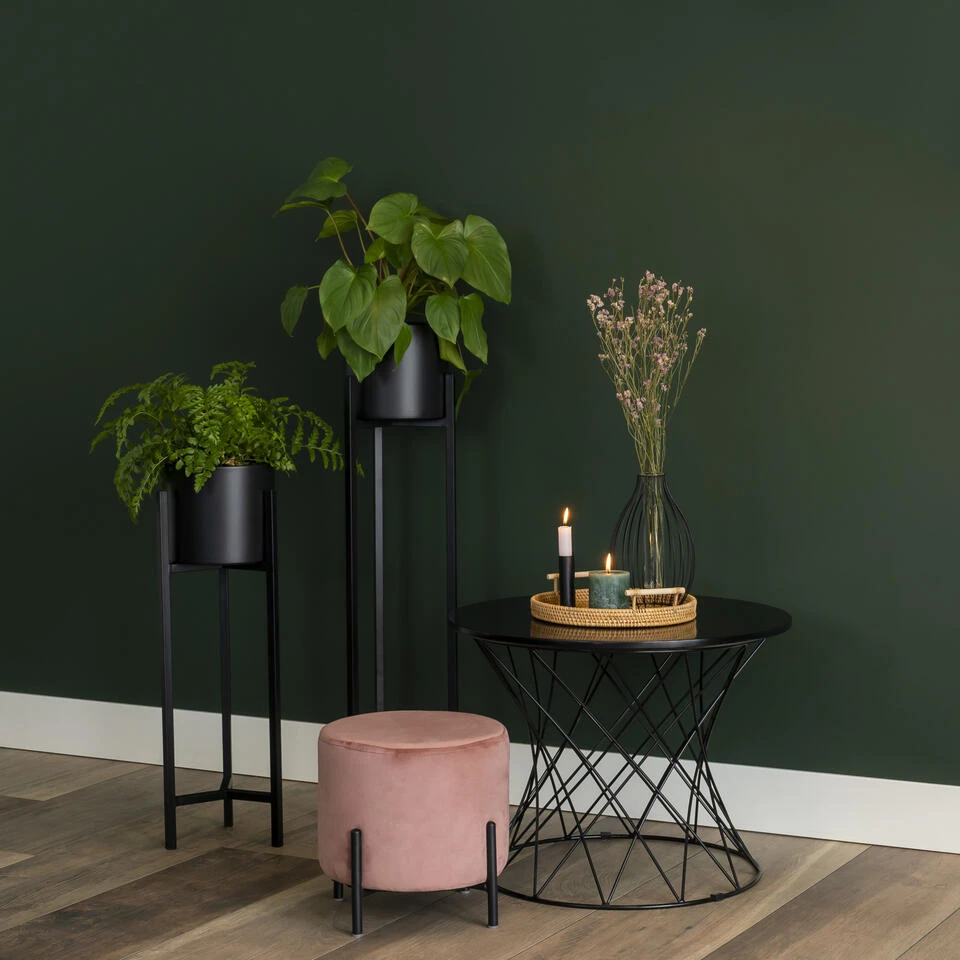 QUVIO Poef Met Vier Metalen Poten - Velvet - Vintage Roze 2 QUVIO Poef Met Vier Metalen Poten - Velvet - Vintage Roze - Afbeelding 2