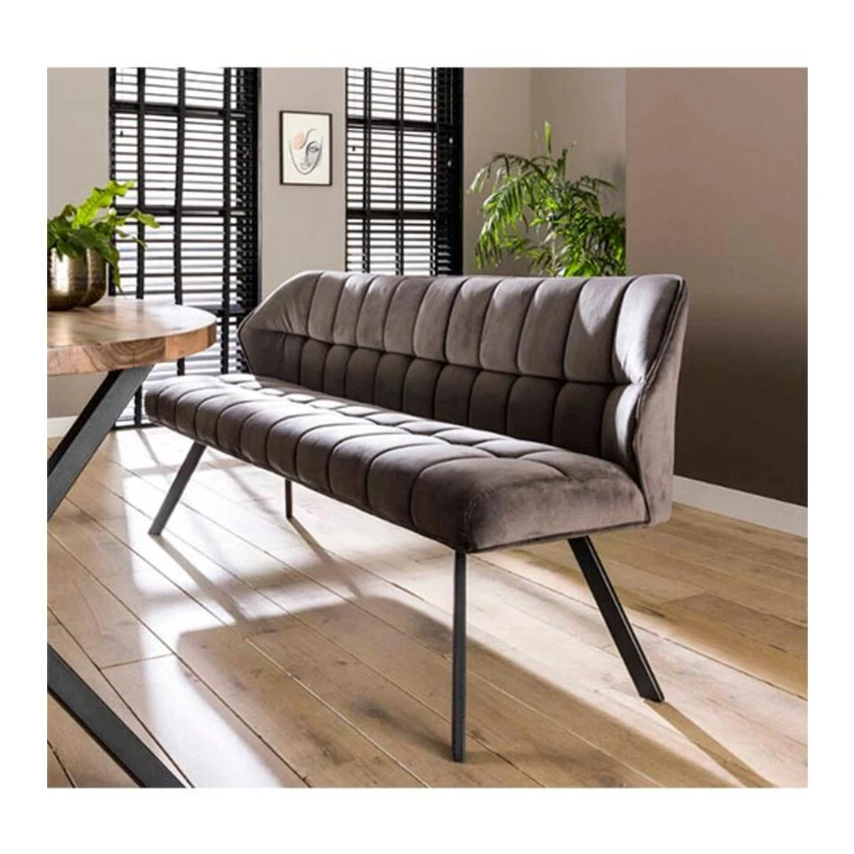 Kalfort Kelly Eetkamerbank Velvet Antraciet - 58x180x46 Cm 2 Kalfort Kelly Eetkamerbank Velvet Antraciet - 58x180x46 Cm - Afbeelding 2