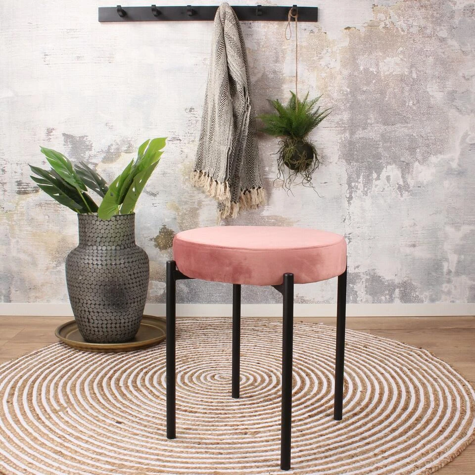 DS4U® Mika Velvet Kruk - Stof - Roze 2 DS4U® Mika Velvet Kruk - Stof - Roze - Afbeelding 2