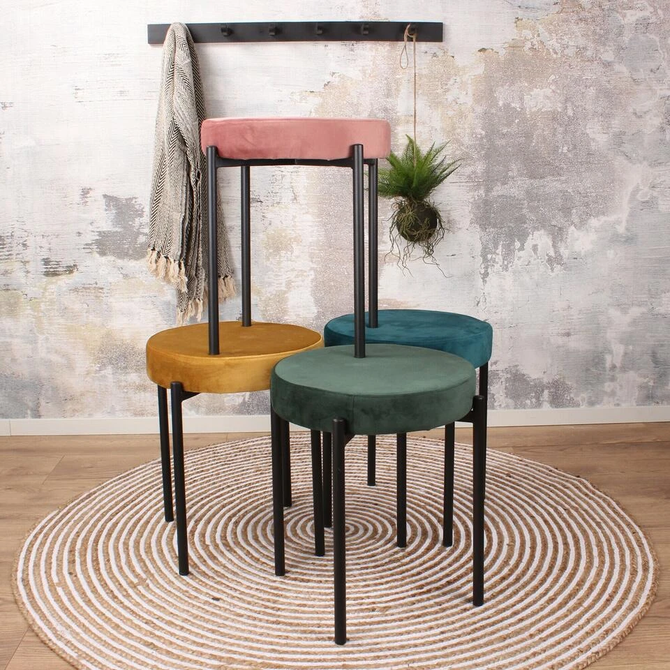 DS4U® Mika Velvet Kruk - Stof - Roze 4 DS4U® Mika Velvet Kruk - Stof - Roze - Afbeelding 4