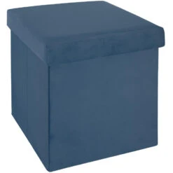 Atmosphera Poef/hocker - Opbergbox - Blauw - PU/MDF - 38 X 38 Cm