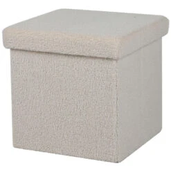Merkloos Urban Living Poef/hocker/opbergbox - Creme Wit - Mdf - 38 X 38 Cm