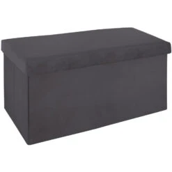 Atmosphera Poef/hocker - Opbergbox - Donkergrijs - PU/MDF - 76 X 38 Cm