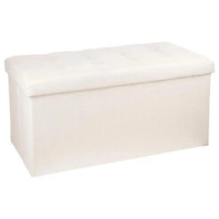 Atmosphera Poef/hocker - Opbergbox - Beige - PU/MDF - 76 X 38 Cm
