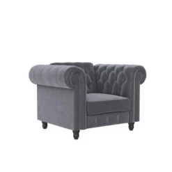 Felix - Fauteuil Chesterfield In Antraciet Fluweel
