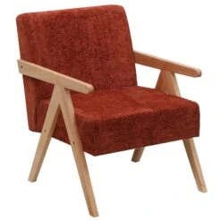 Fauteuil Van Massief Hout En Stof Terracotta