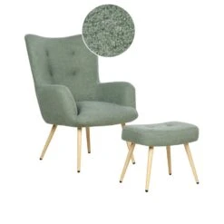 VEJLE II - Fauteuil Met Hocker - Lichtgroen - Bouclé