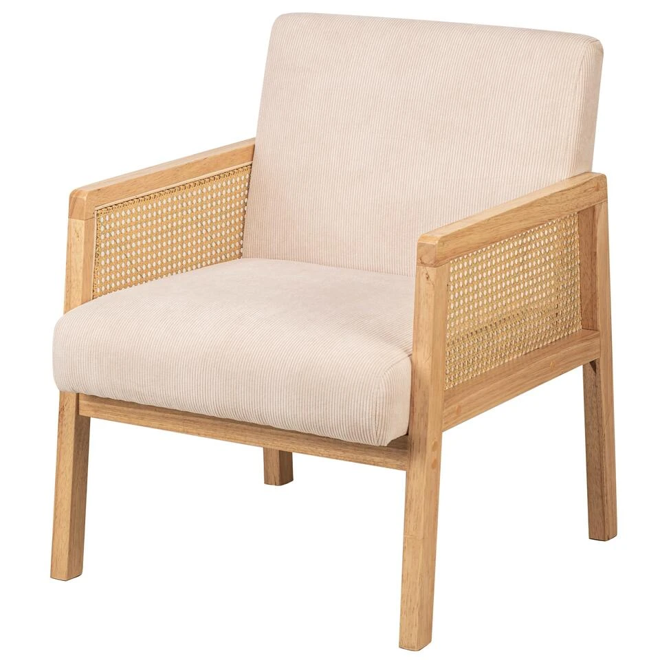 Salonstoel Met Rieten Bekleding En Beige Fluweel 1 Salonstoel Met Rieten Bekleding En Beige Fluweel