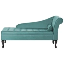 PESSAC - Chaise Longue - Groenblauw - Rechterzijde - Fluweel