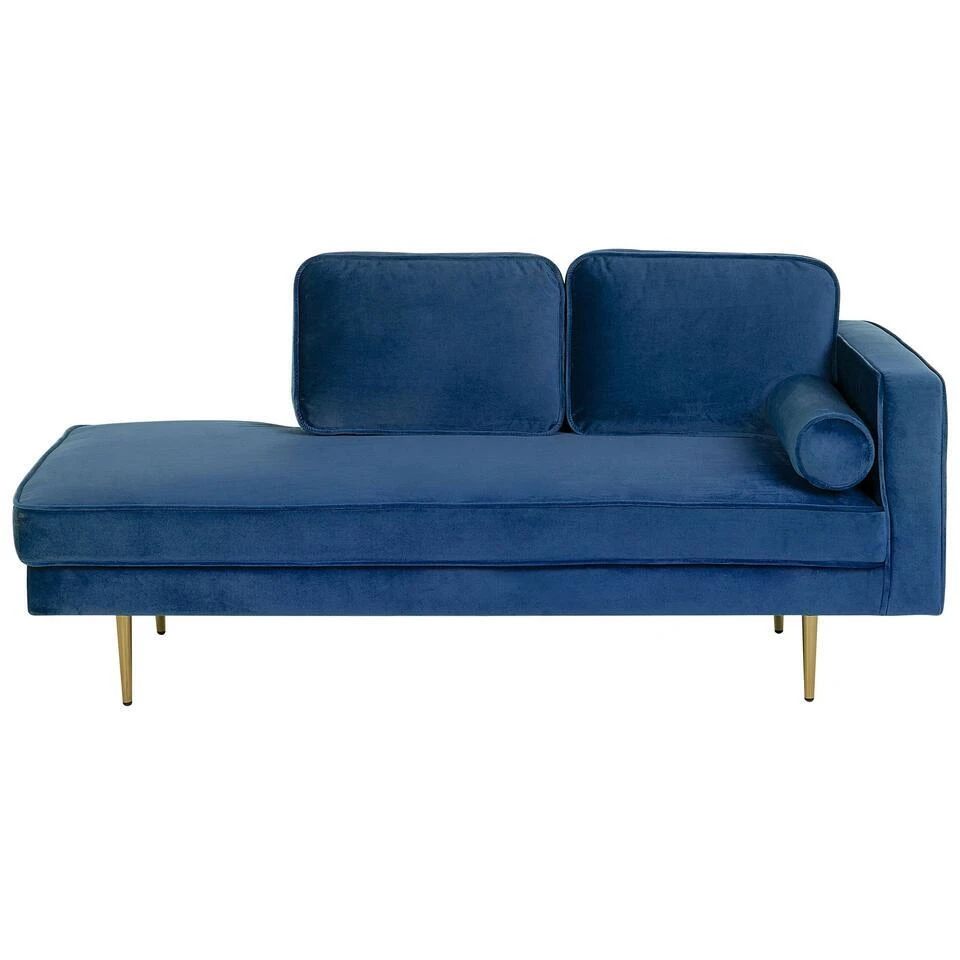 MIRAMAS - Chaise Longue - Blauw - Rechterzijde - Fluweel 1 MIRAMAS - Chaise Longue - Blauw - Rechterzijde - Fluweel