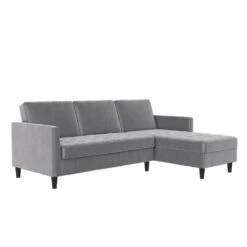 Presley - 3-zits Hoekslaapbank Met Opbergruimte In Grijs Fluweel