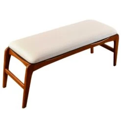 Emob Houten Bank - Woody Fashion - 100% Haagbeukhout - Linnen Stof - Walnoot