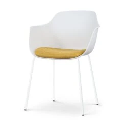 Nolon Nora-Liz Eetkamerstoel Wit - Okergeel Kussen - Witte Poten