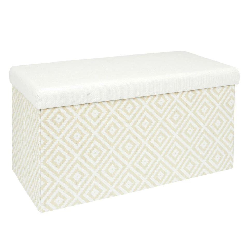 Home Deco Poefje - Opbergbox - Wit/zwart - 76 X 38 Cm 1 Home Deco Poefje - Opbergbox - Wit/zwart - 76 X 38 Cm