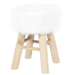 Home Deco Factory Bijzet Krukje Pluche - Dennenhout - 28 X 40 Cm