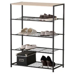 Merkloos Urban Living Schoenenrek - Metaal/hout 4-laags - 63 X 30 X 83 Cm