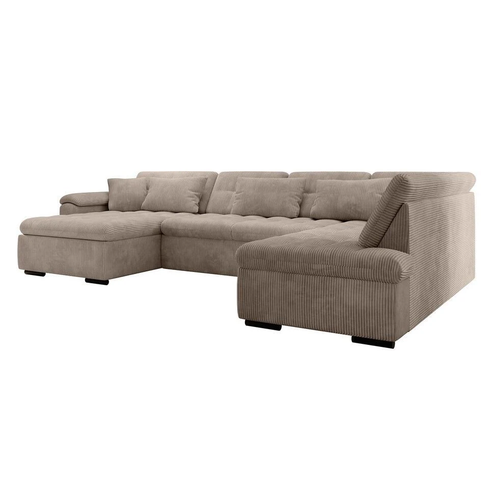 Meubella - Hoekbank Nicoreta - Bruin Ribstof - Links 1 Meubella - Hoekbank Nicoreta - Bruin Ribstof - Links