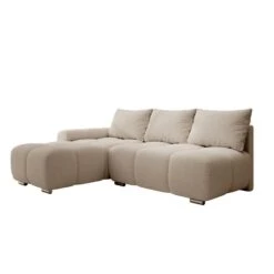 Meubella - Broome - Hoekbank 3-zits - Beige Teddystof - Links