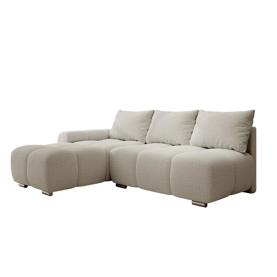 Meubella - Broome - Hoekbank 3-zits - Grijs Teddystof - Links 1 Meubella - Broome - Hoekbank 3-zits - Grijs Teddystof - Links