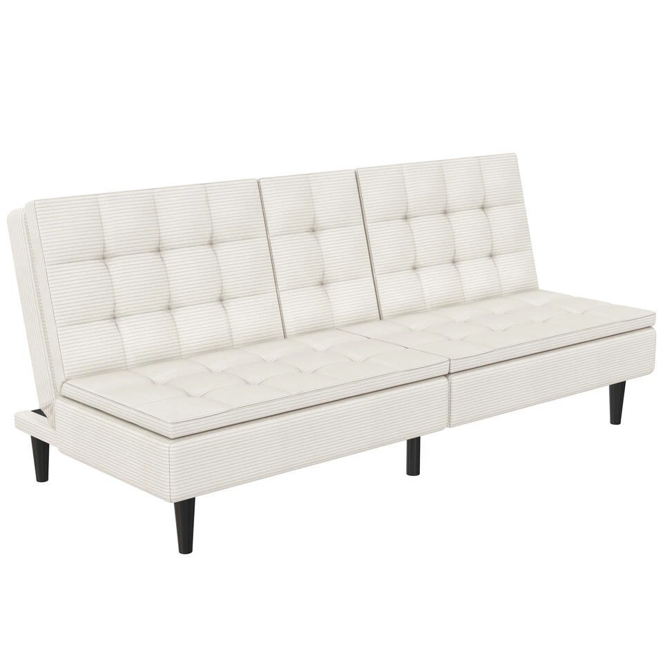 Maine - Slaapbank In Crèmekleurige Ribstof 1 Maine - Slaapbank In Crèmekleurige Ribstof