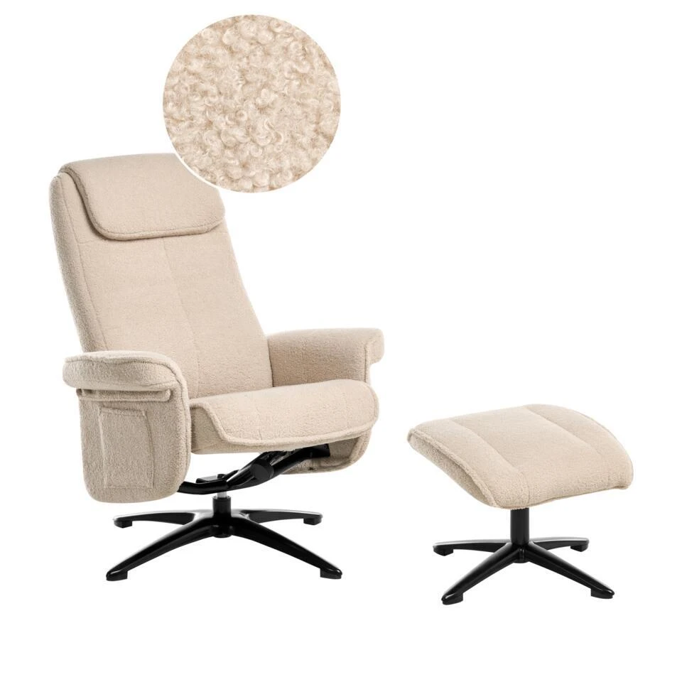 GERAS - Relaxfauteuil Met Voetenbank - Beige - Bouclé 1 GERAS - Relaxfauteuil Met Voetenbank - Beige - Bouclé