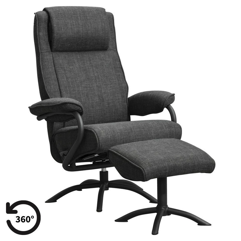 Relaxfauteuil Vincent Incl. Hocker - Stof Bjorn - Antraciet 1 Relaxfauteuil Vincent Incl. Hocker - Stof Bjorn - Antraciet