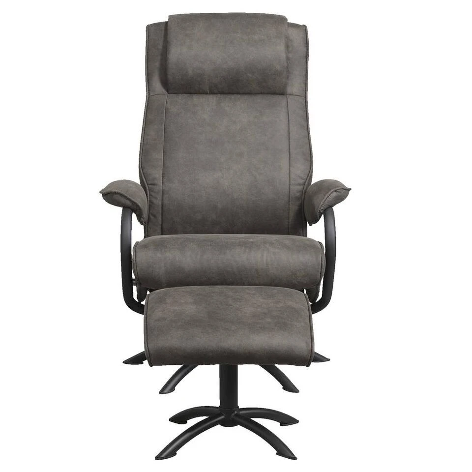 Relaxfauteuil Vincent Incl. Hocker - Stof Preston - Antraciet 2 Relaxfauteuil Vincent Incl. Hocker - Stof Preston - Antraciet - Afbeelding 2