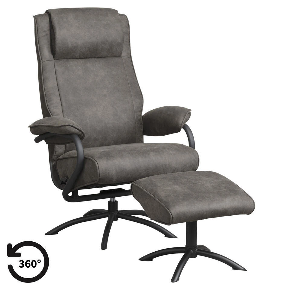 Relaxfauteuil Vincent Incl. Hocker - Stof Preston - Antraciet 1 Relaxfauteuil Vincent Incl. Hocker - Stof Preston - Antraciet