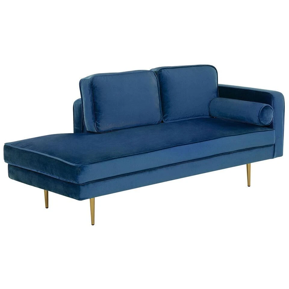 MIRAMAS - Chaise Longue - Blauw - Rechterzijde - Fluweel 4 MIRAMAS - Chaise Longue - Blauw - Rechterzijde - Fluweel - Afbeelding 4