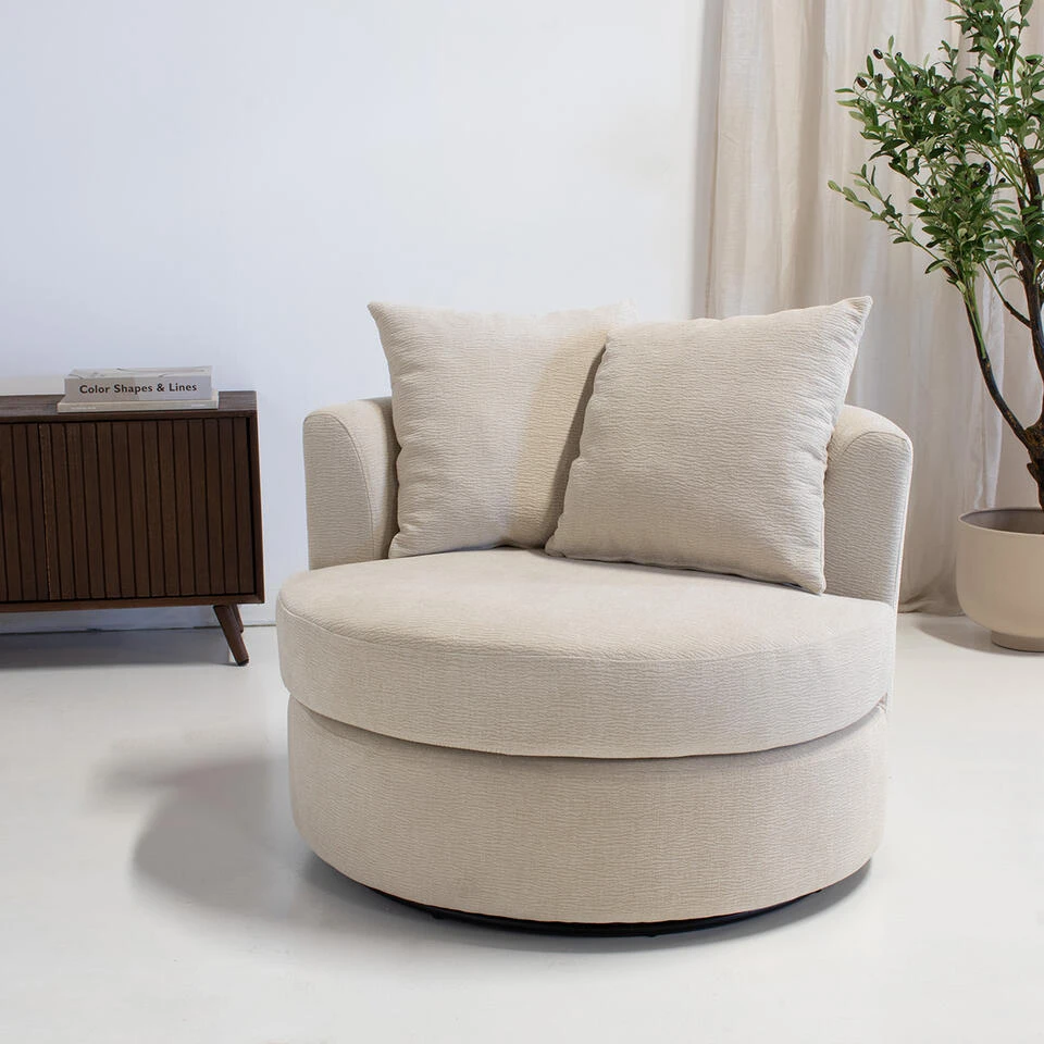 Fauteuil Beige Stof - Zithoogte 45cm - Thony Luxe 2 Fauteuil Beige Stof - Zithoogte 45cm - Thony Luxe - Afbeelding 2