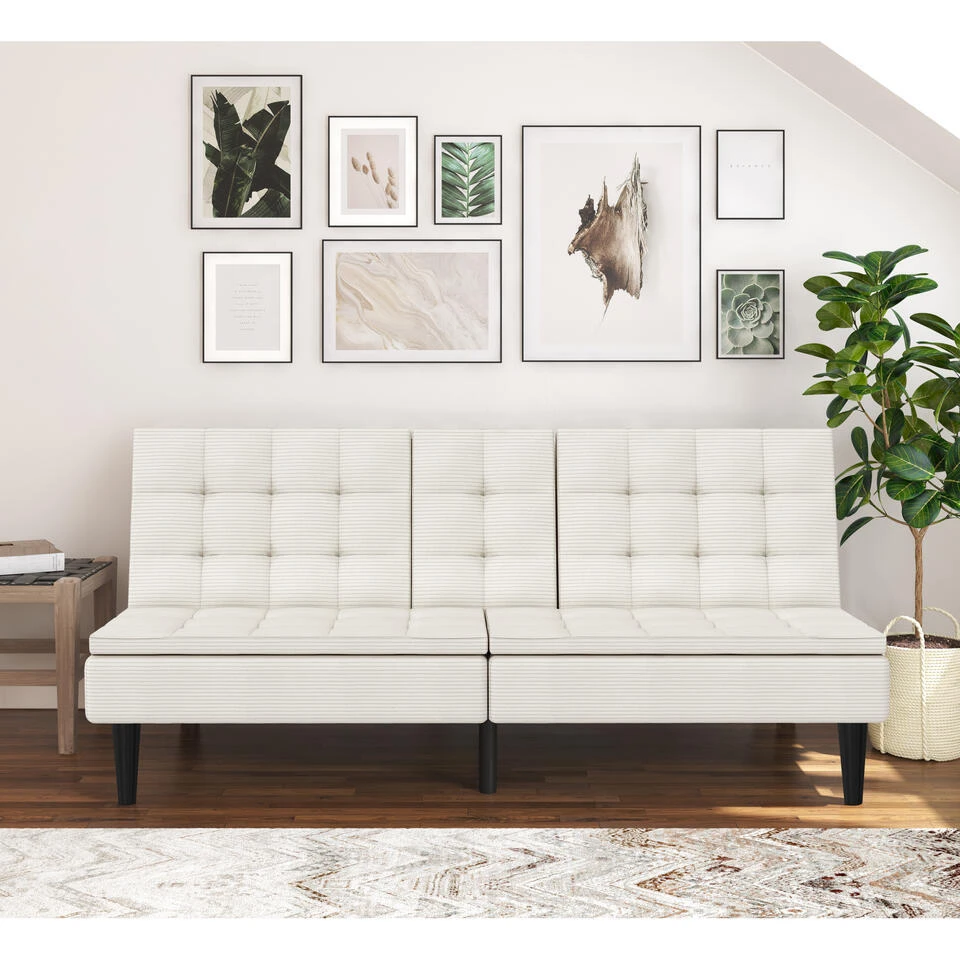 Maine - Slaapbank In Crèmekleurige Ribstof 2 Maine - Slaapbank In Crèmekleurige Ribstof - Afbeelding 2