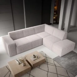 Meubella - Hoekbank Monet - Beige - Fluffy Ribstof - Rechts -Leenbakker Winkel 1560bf583a39459bad299de9da909e45