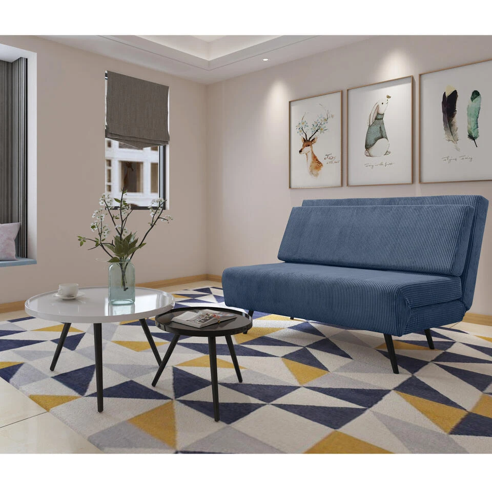 Mallory - Slaapbank 140 Cm In Blauwe Stof 2 Mallory - Slaapbank 140 Cm In Blauwe Stof - Afbeelding 2