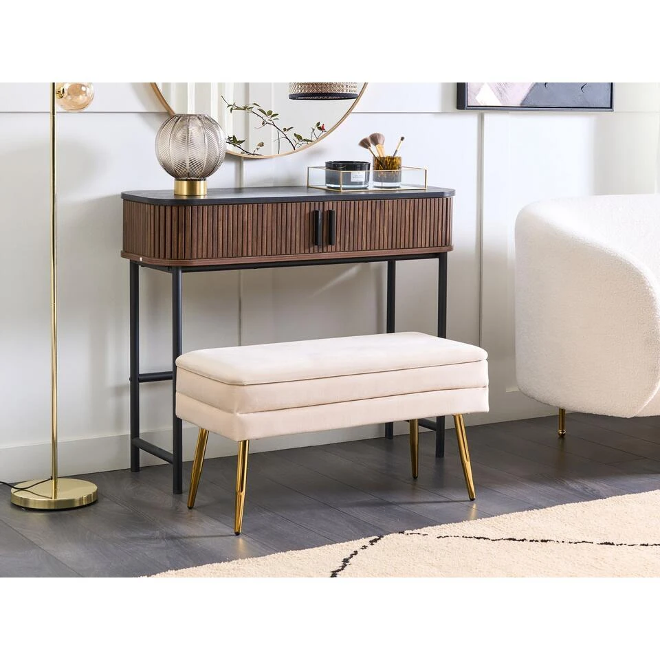 DURHAM - Bankje - Wit - Fluweel 2 DURHAM - Bankje - Wit - Fluweel - Afbeelding 2