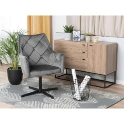 Beliani Fauteuil VAKSALA - Grijs Fluweel -Leenbakker Winkel 1853c4e1274d4d17b0c504c072603b0e
