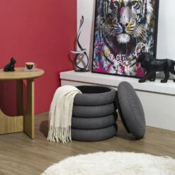 Home Deco Factory Poef/krukje - Boucle - Grijs - D37 X H44 Cm -Leenbakker Winkel 186612498faf4aeb878bd77f241d48cb