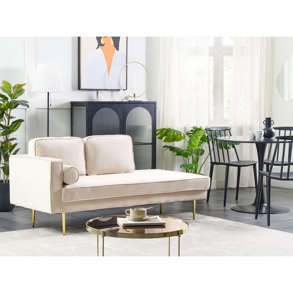 MIRAMAS - Chaise Longue - Beige - Linkerzijde - Fluweel 2 MIRAMAS - Chaise Longue - Beige - Linkerzijde - Fluweel - Afbeelding 2